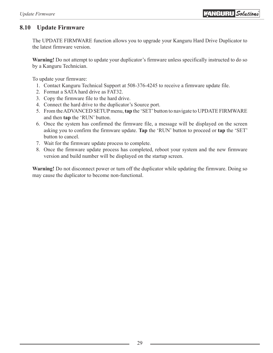 Update firmware | Kanguru Mobile Clone 1HD Duplicator User Manual | Page 29 / 34