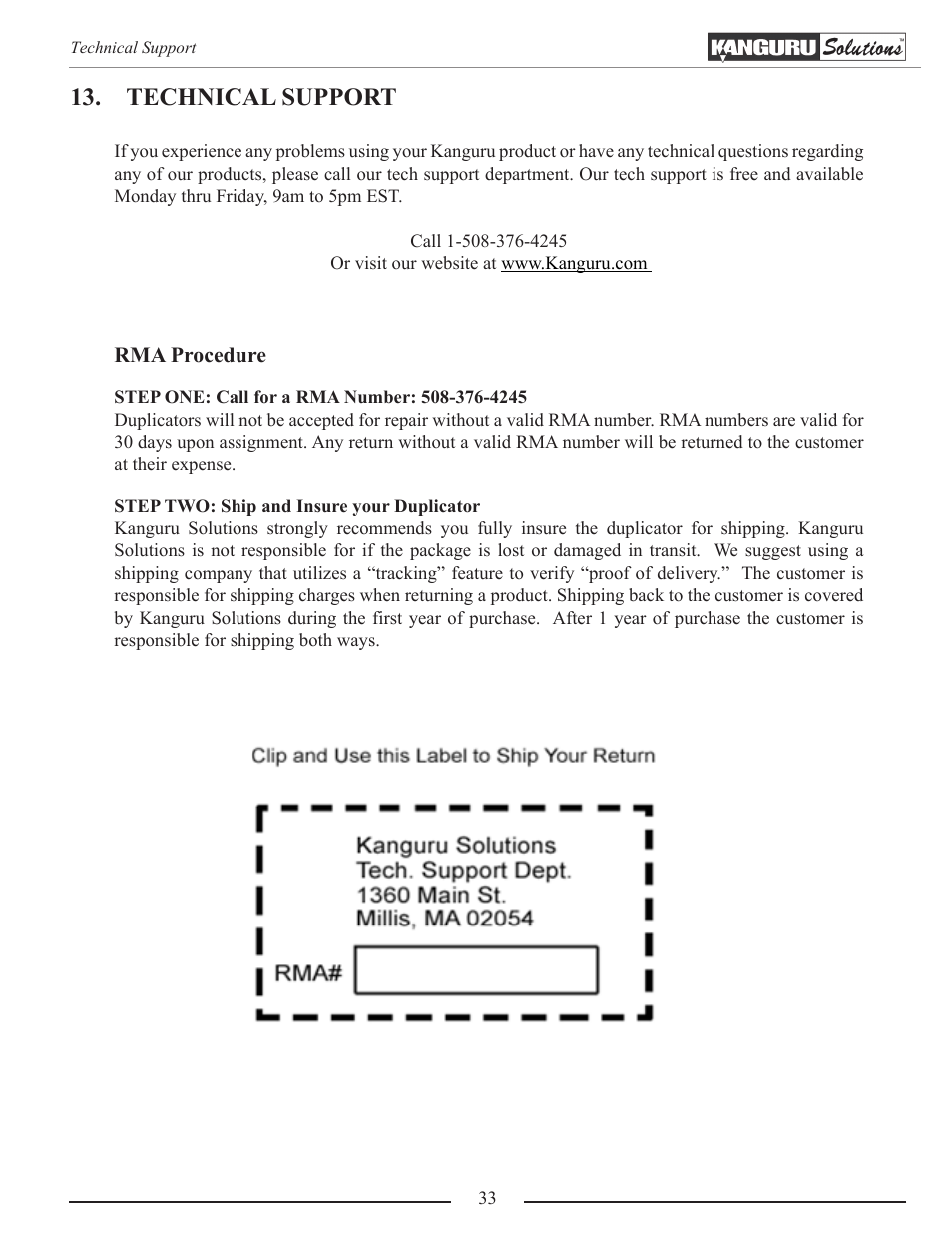 Technical support | Kanguru Mobile Clone 1HD Duplicator User Manual | Page 33 / 34