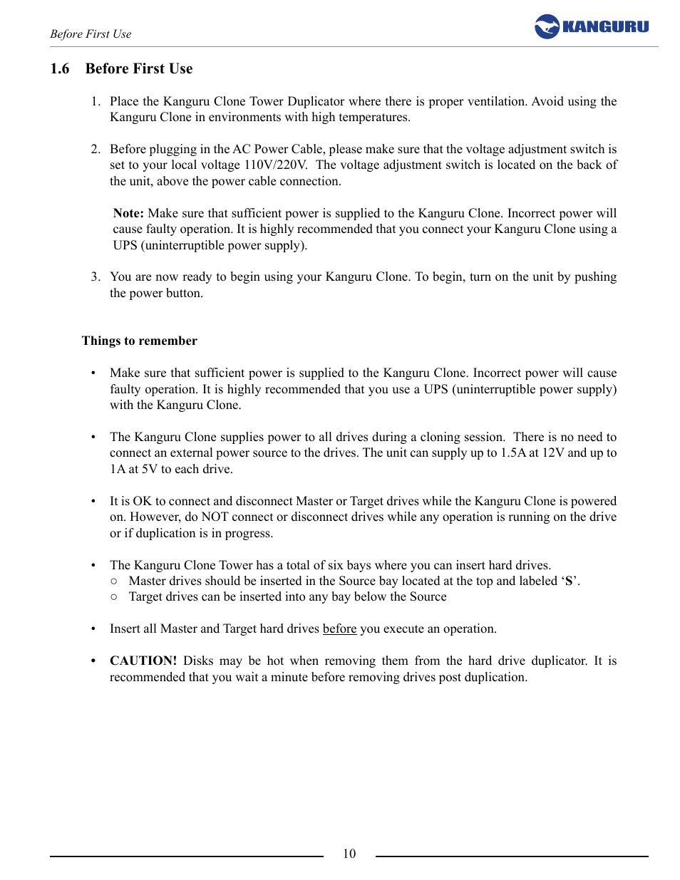 Before first use | Kanguru 5HD Tower Duplicator User Manual | Page 10 / 31