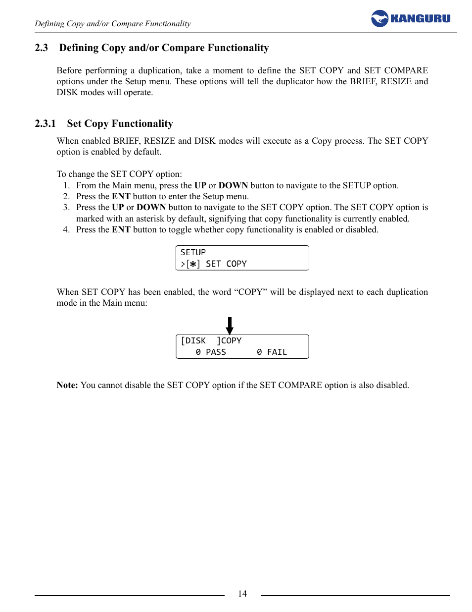 Defining copy and/or compare functionality, Set copy functionality | Kanguru 5HD Tower Duplicator User Manual | Page 14 / 31