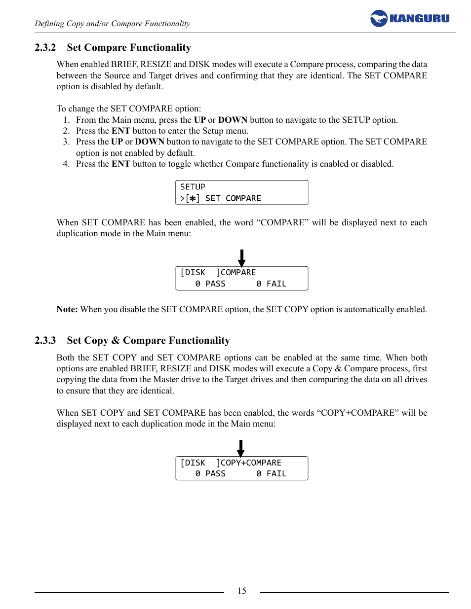 Set compare functionality, Set copy & compare functionality | Kanguru 5HD Tower Duplicator User Manual | Page 15 / 31