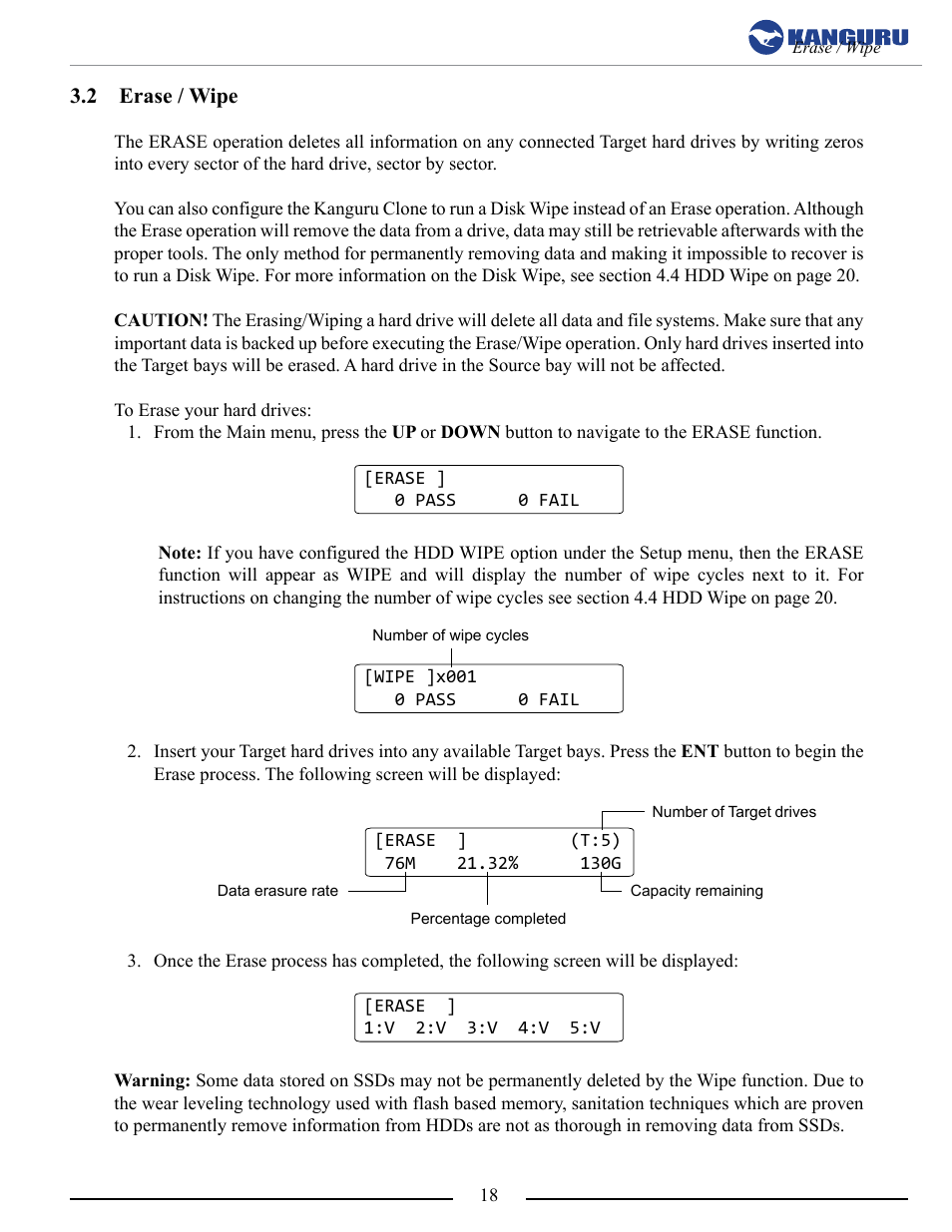 Erase / wipe | Kanguru 5HD Tower Duplicator User Manual | Page 18 / 31
