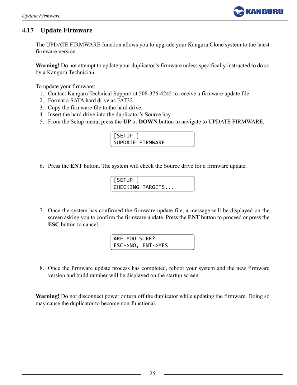 Update firmware | Kanguru 5HD Tower Duplicator User Manual | Page 25 / 31