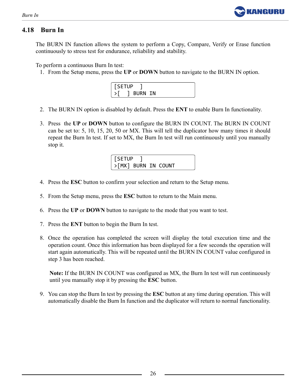 Burn in | Kanguru 5HD Tower Duplicator User Manual | Page 26 / 31