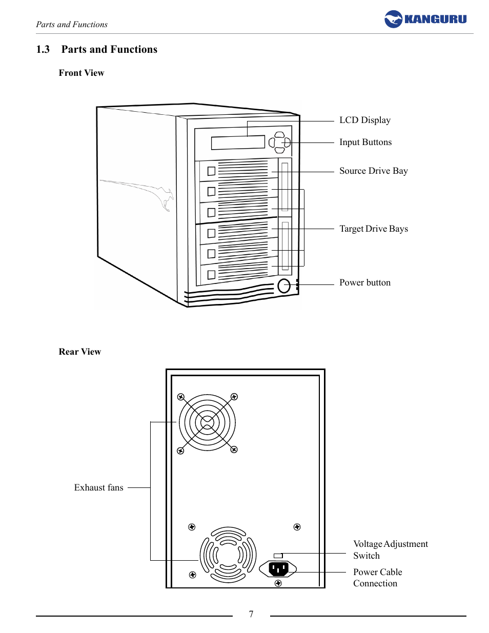 Parts and functions | Kanguru 5HD Tower Duplicator User Manual | Page 7 / 31