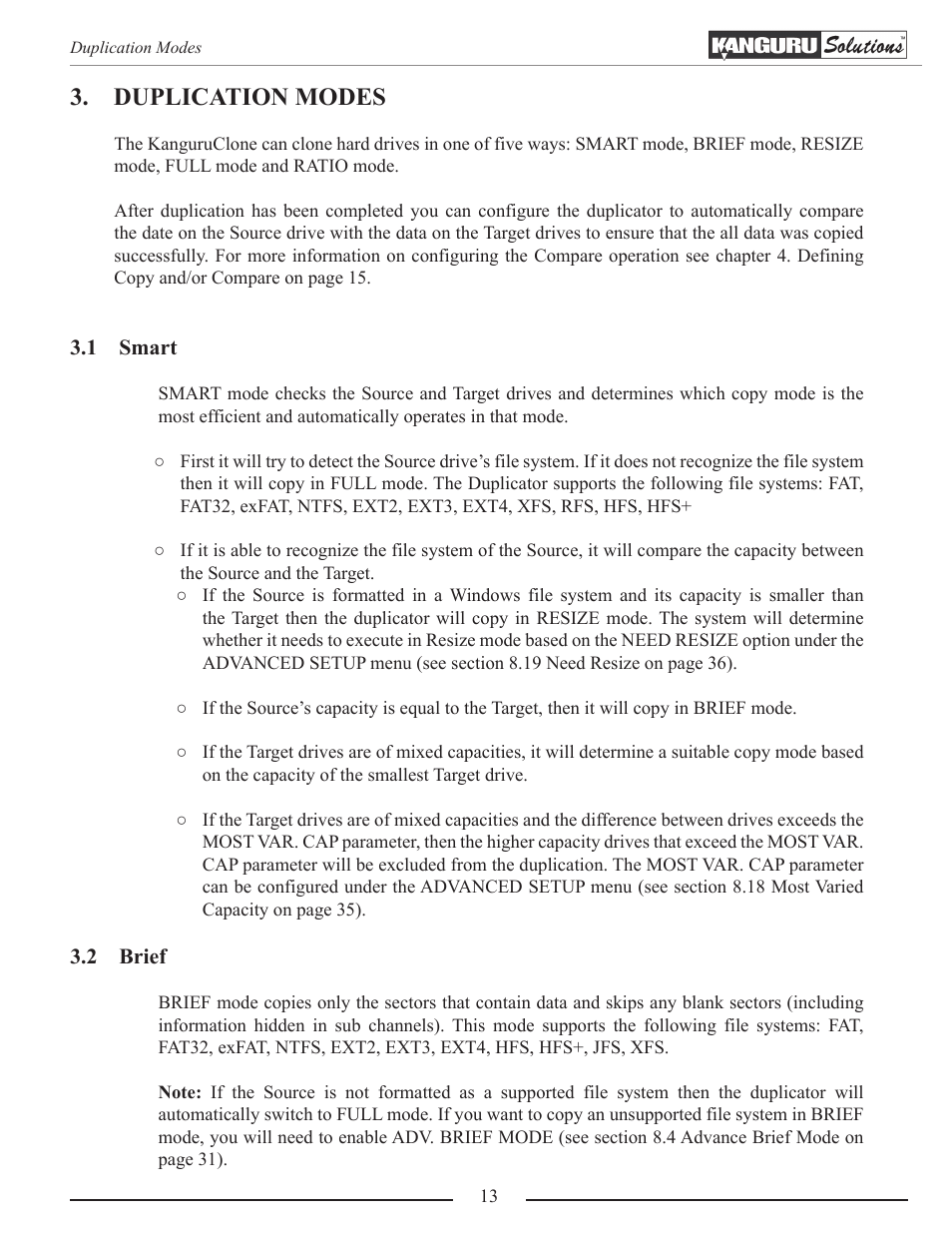 Duplication modes, Smart, Brief | Kanguru 5HD-SATA User Manual | Page 13 / 44