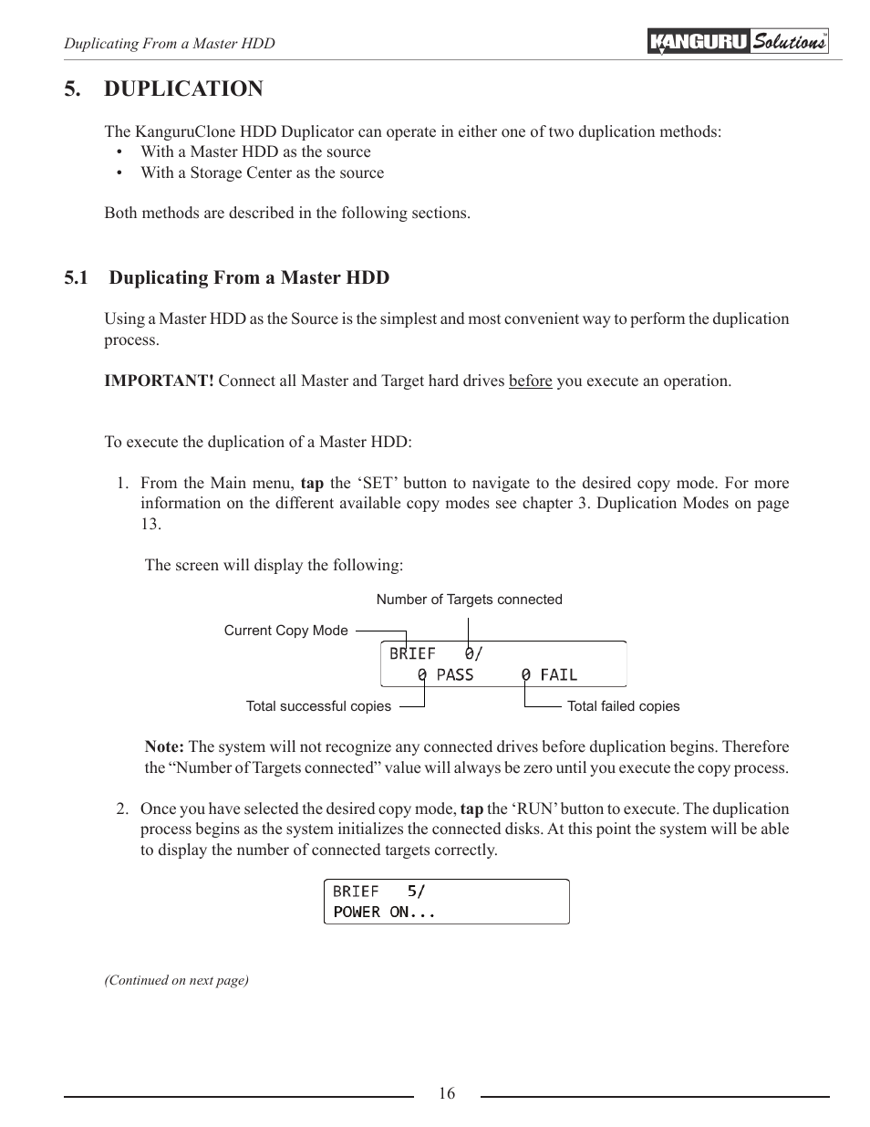 Duplication, Duplicating from a master hdd | Kanguru 5HD-SATA User Manual | Page 16 / 44