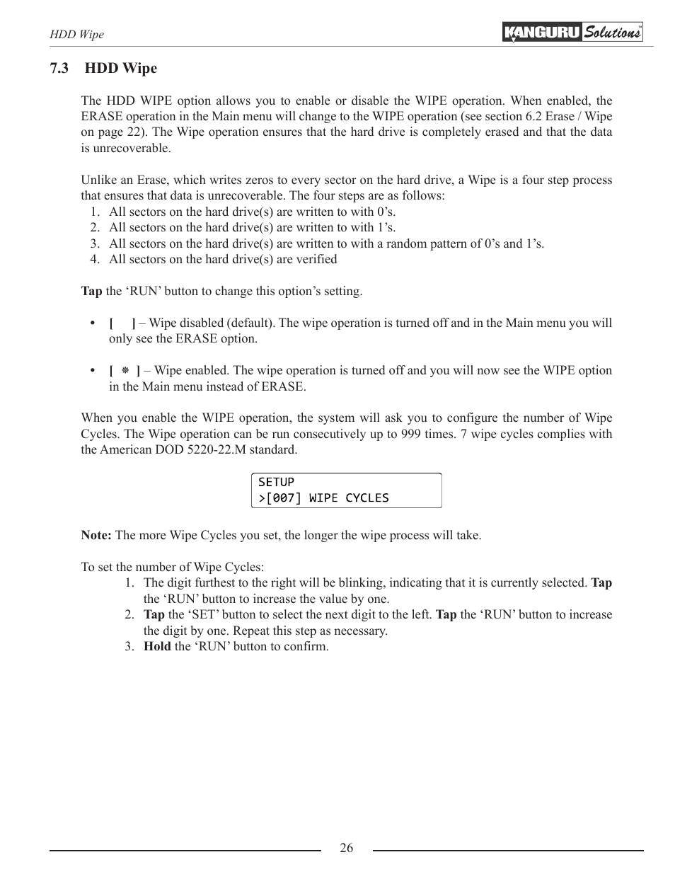 Hdd wipe | Kanguru 5HD-SATA User Manual | Page 26 / 44