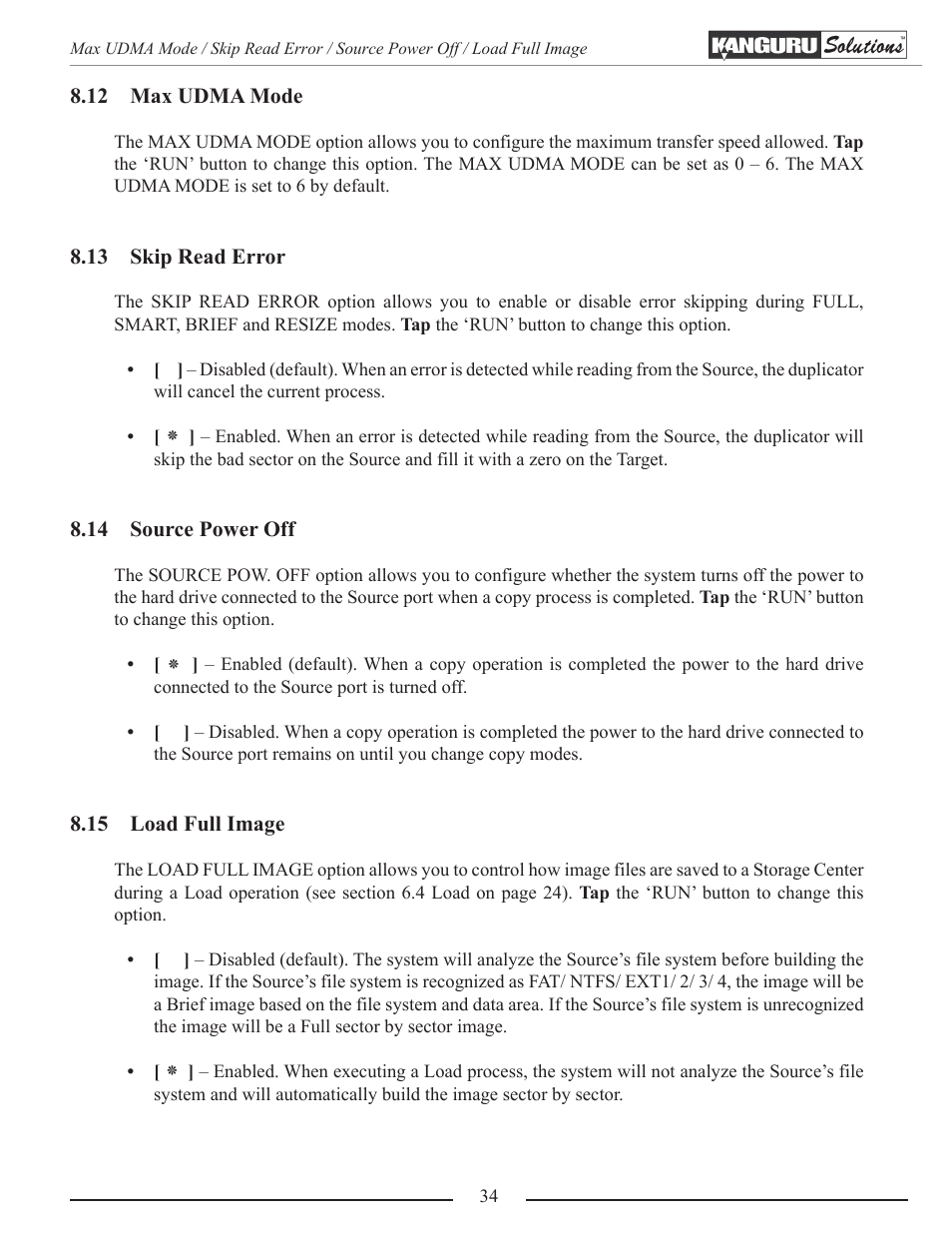 Max udma mode, Skip read error, Source power off | Load full image | Kanguru 5HD-SATA User Manual | Page 34 / 44