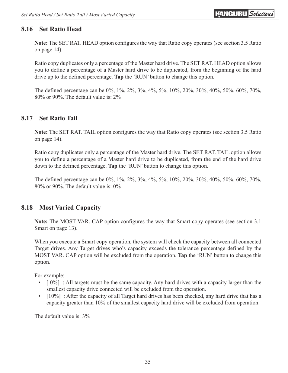Set ratio head, Set ratio tail, Most varied capacity | Section 8.18 most varied | Kanguru 5HD-SATA User Manual | Page 35 / 44