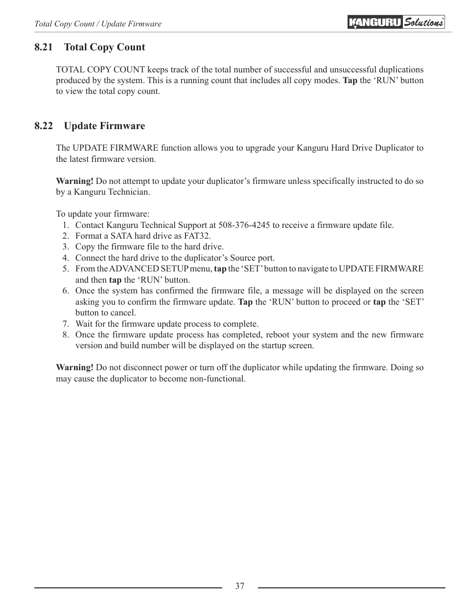 Total copy count, Update firmware | Kanguru 5HD-SATA User Manual | Page 37 / 44