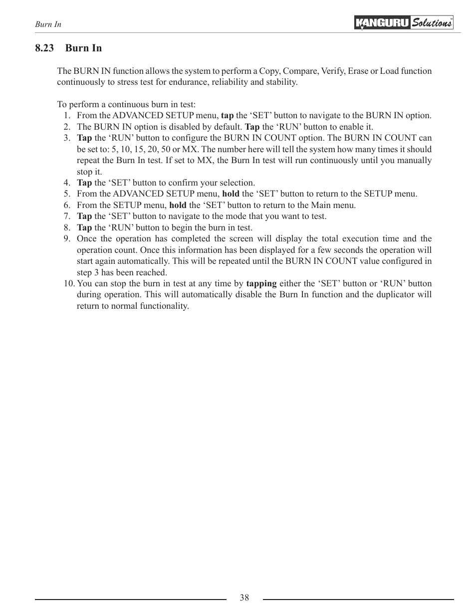 Burn in | Kanguru 5HD-SATA User Manual | Page 38 / 44