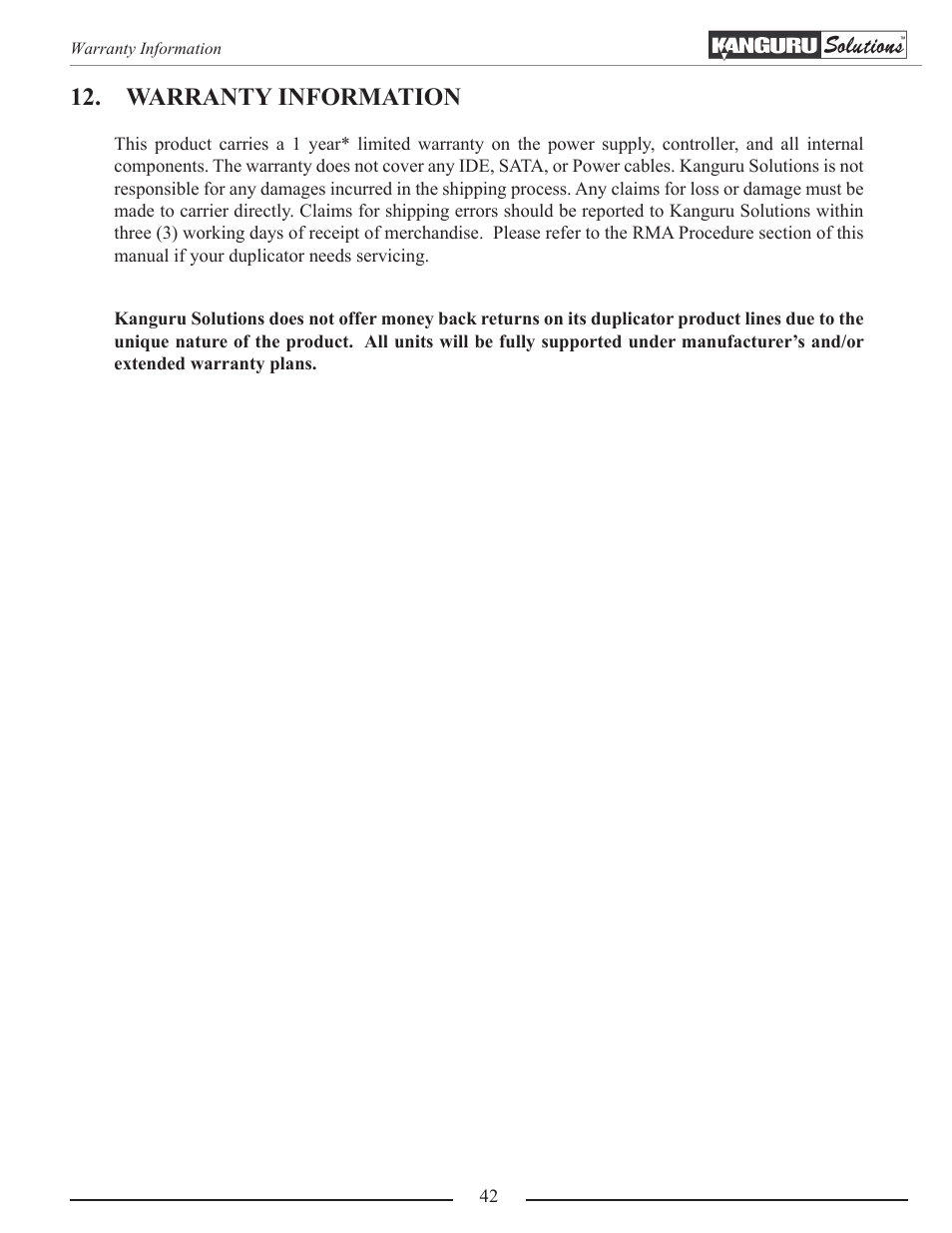 Warranty information | Kanguru 5HD-SATA User Manual | Page 42 / 44