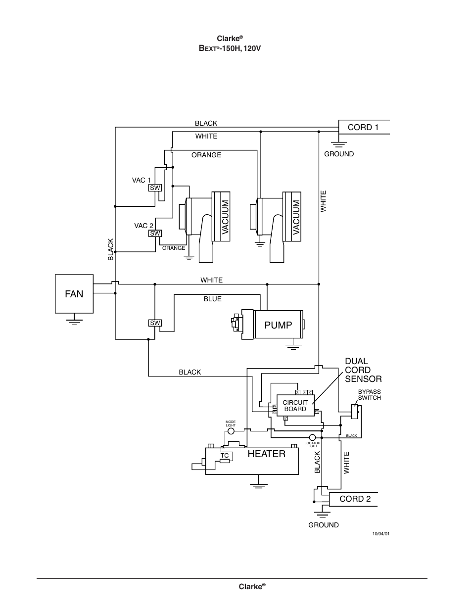 Bext-150h extractor, Wiring diagram 120v, Pump | Heater, Dual cord sensor | Clarke BEXT 300HV User Manual | Page 27 / 27