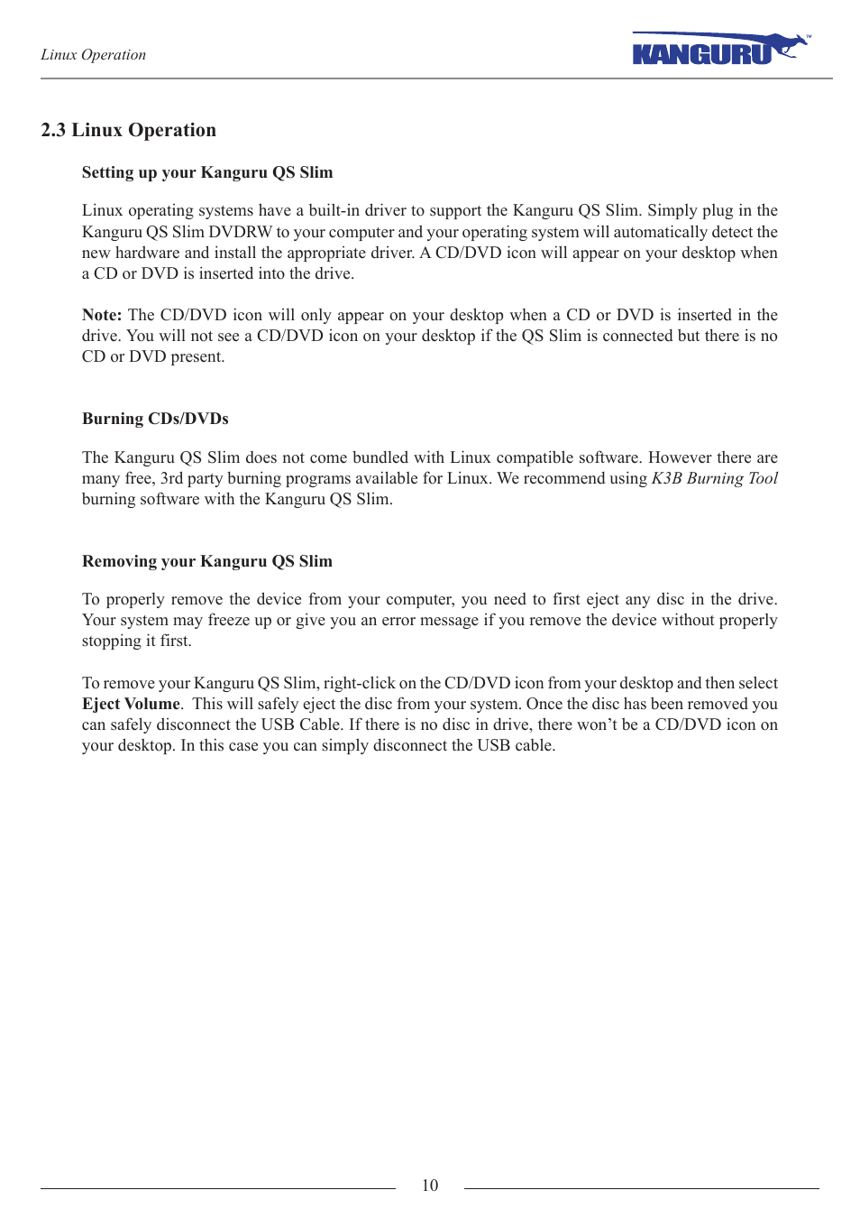 3 linux operation | Kanguru QS Slim DVDRW Quick Start User Manual | Page 10 / 13