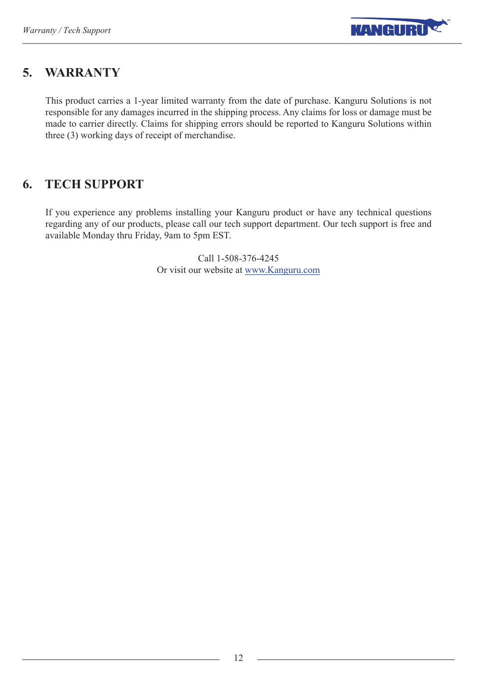 Warranty, Tech support | Kanguru QS Slim DVDRW Quick Start User Manual | Page 12 / 13