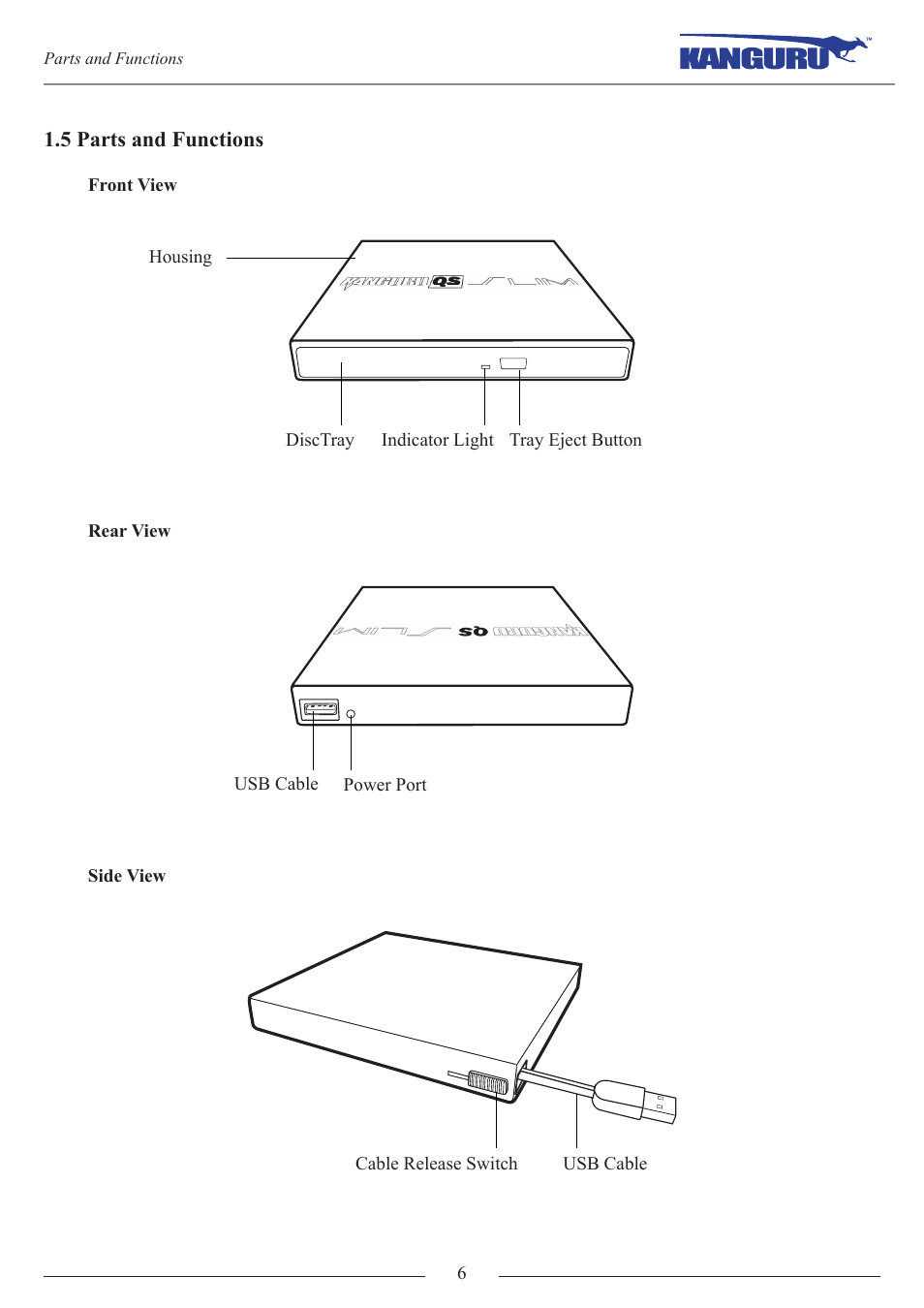 5 parts and functions | Kanguru QS Slim DVDRW Quick Start User Manual | Page 6 / 13