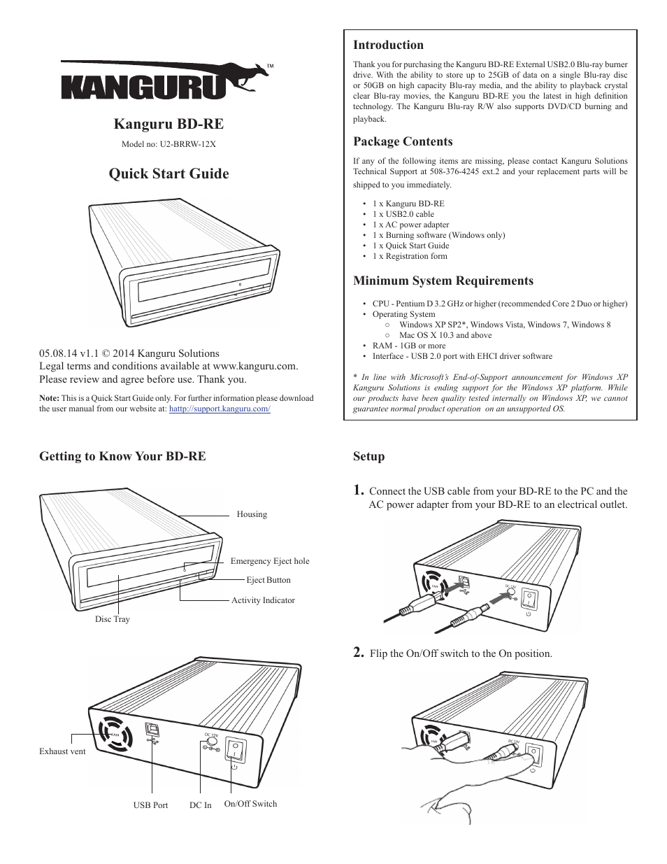 Kanguru BRRW USB2.0 Bluray Burner Quick Start v1 User Manual | 2 pages