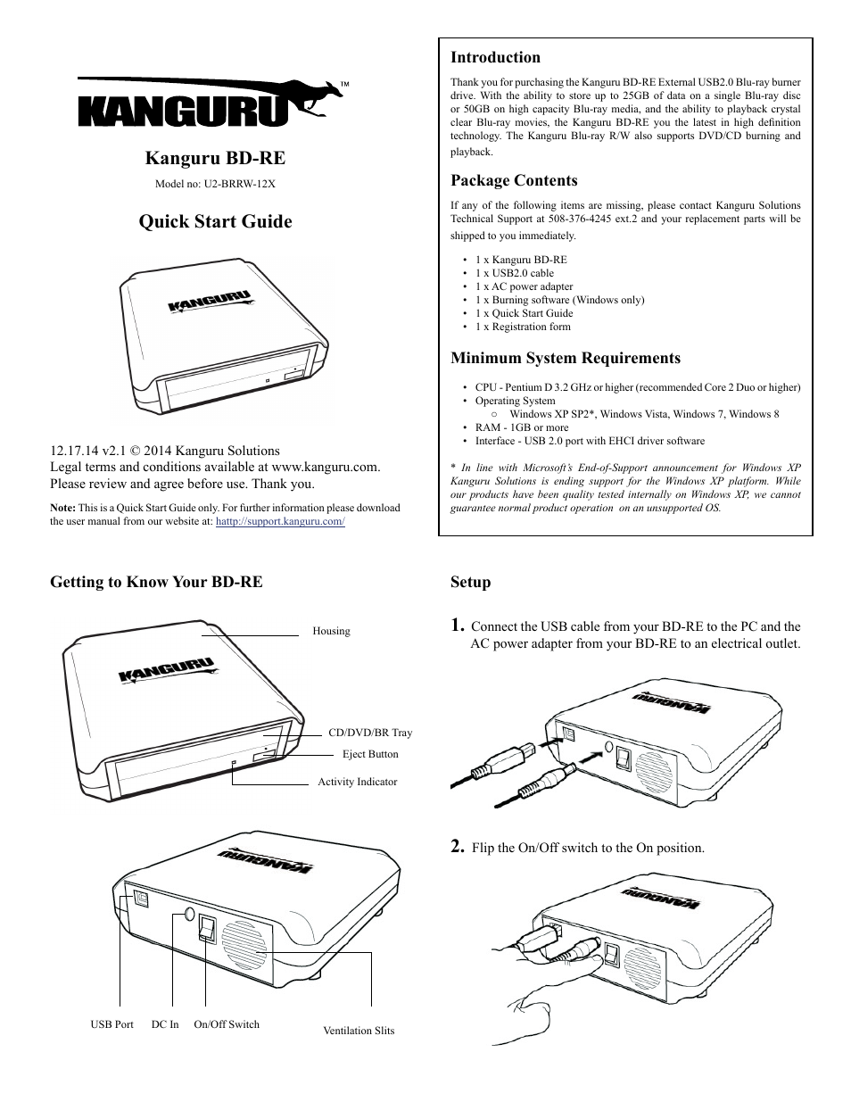 Kanguru BRRW USB2.0 Bluray Burner Quick Start v2 User Manual | 2 pages