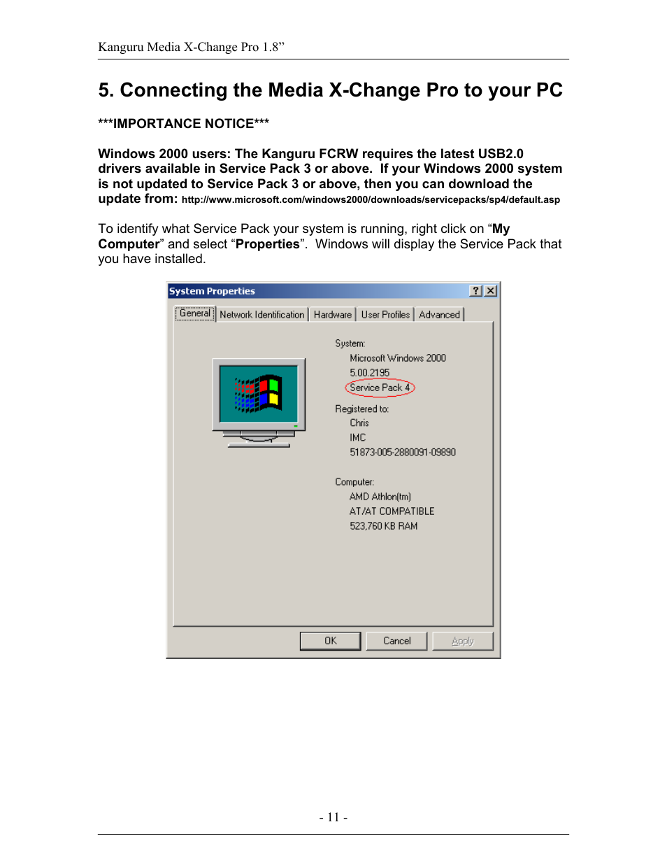 Connecting the media x-change pro to your pc | Kanguru Exchange Pro User Manual | Page 11 / 19
