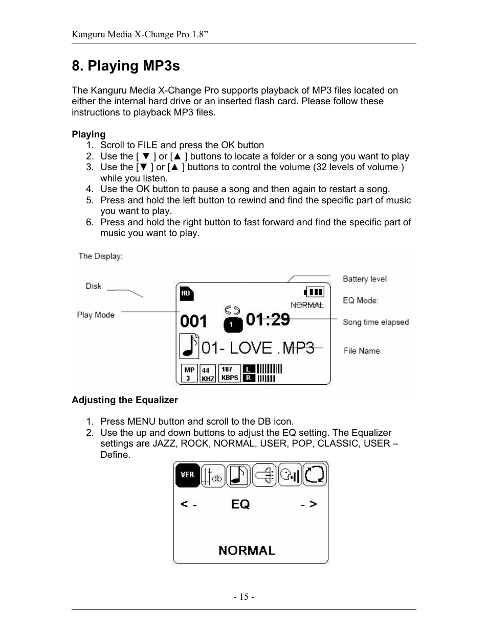 Playing mp3s | Kanguru Exchange Pro User Manual | Page 15 / 19