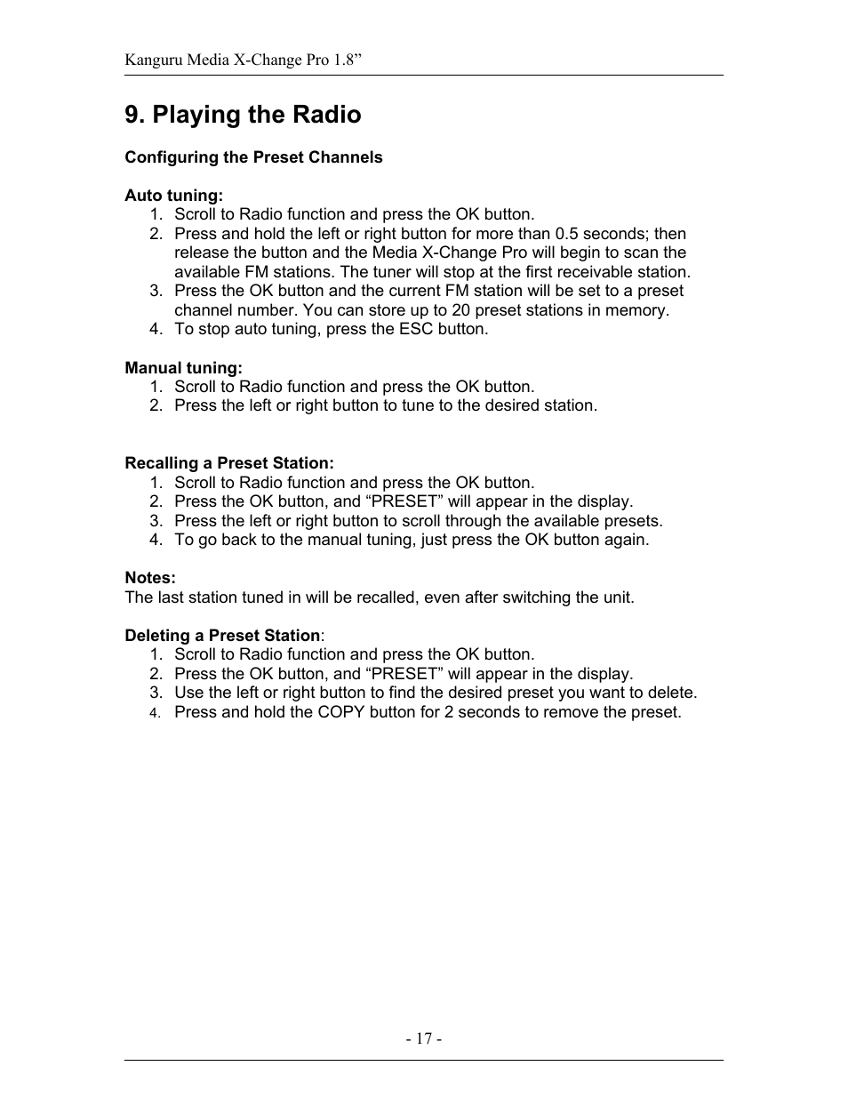 Playing the radio | Kanguru Exchange Pro User Manual | Page 17 / 19