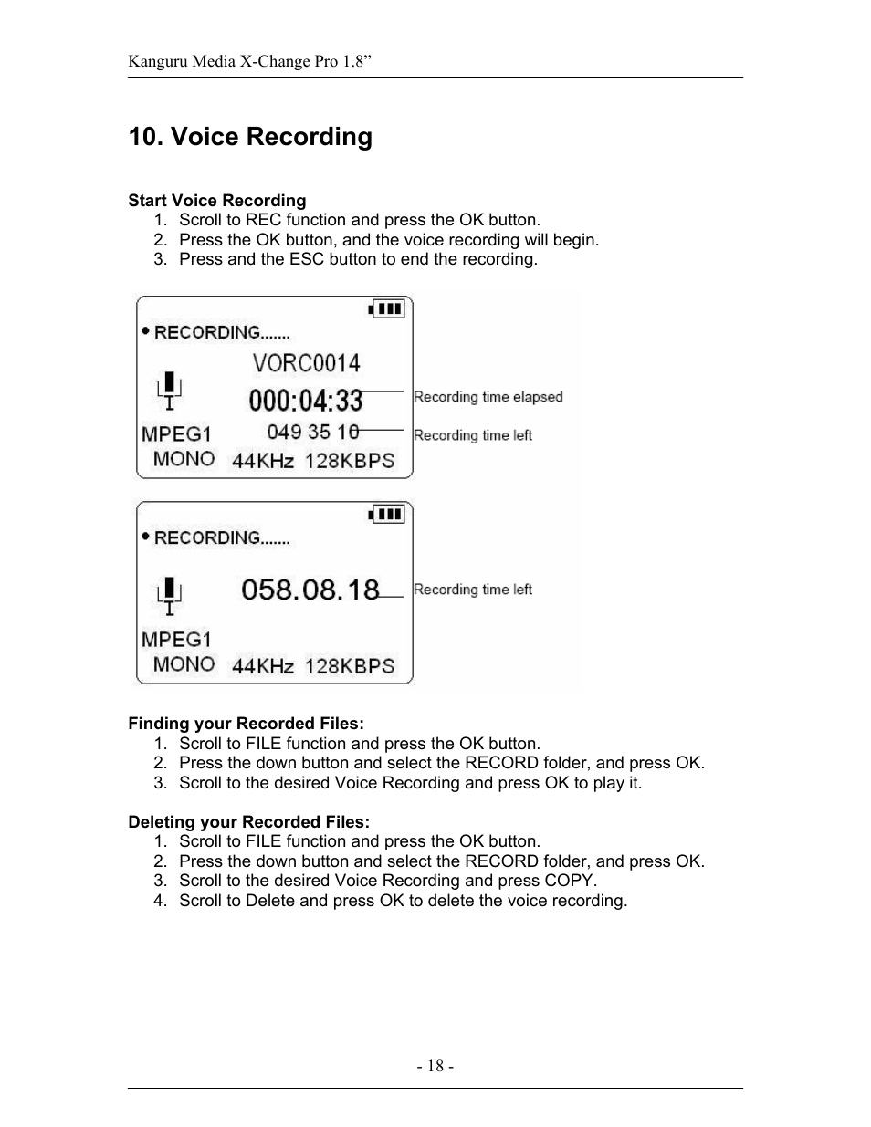 Voice recording | Kanguru Exchange Pro User Manual | Page 18 / 19