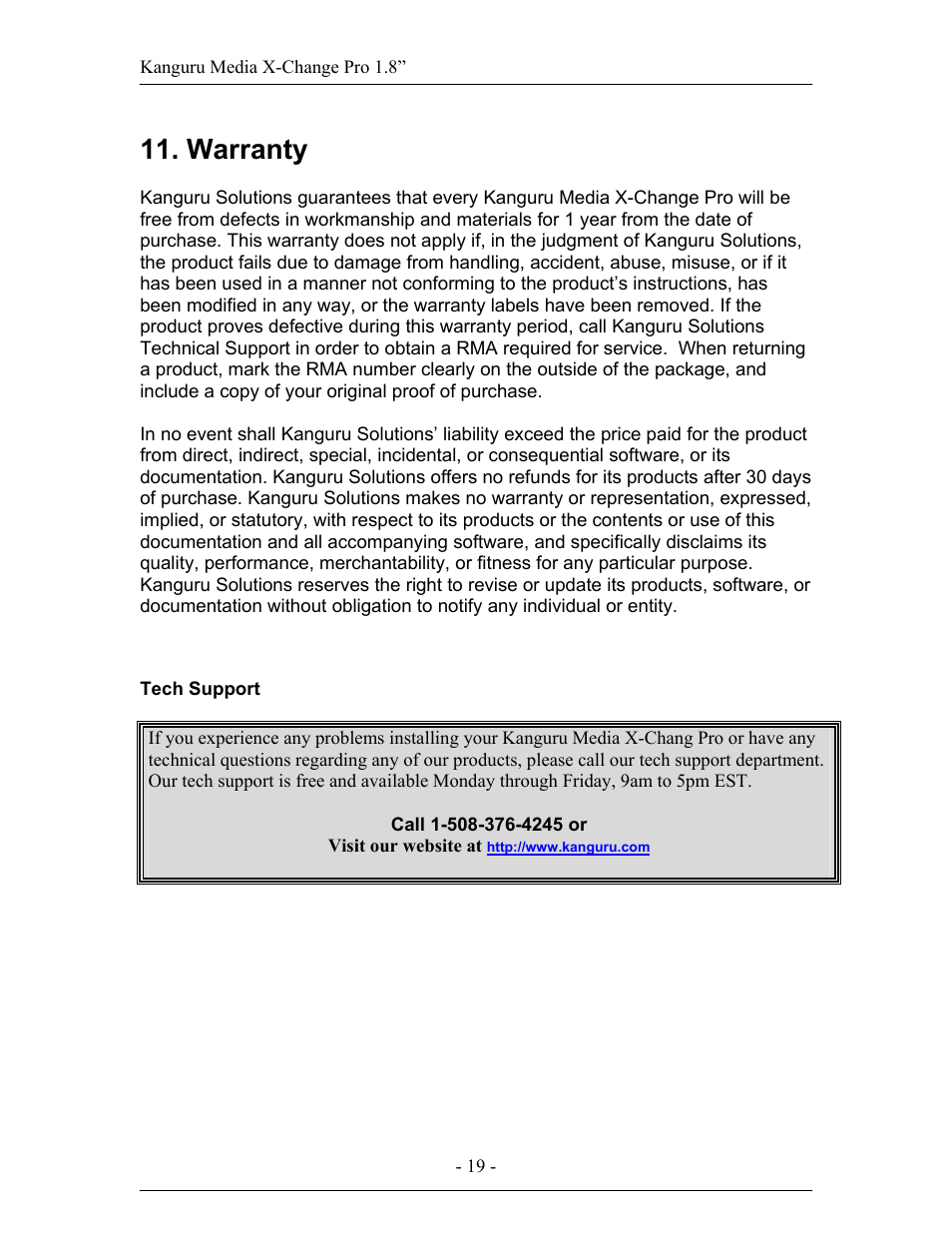 Warranty | Kanguru Exchange Pro User Manual | Page 19 / 19