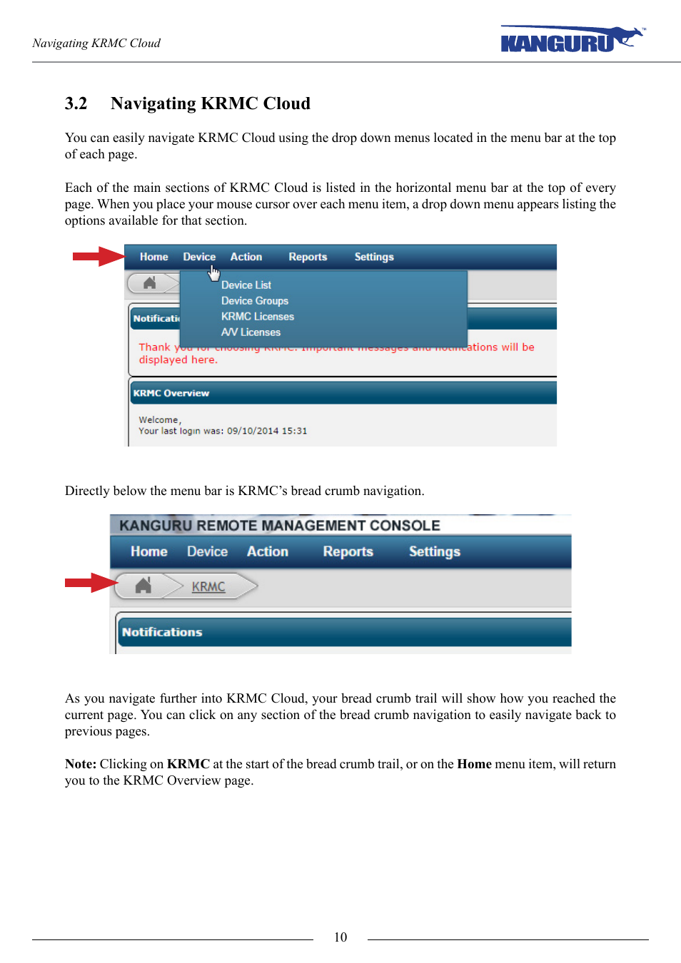 Navigating krmc cloud, 2 navigating krmc cloud | Kanguru KRMC Cloud User Manual | Page 10 / 51