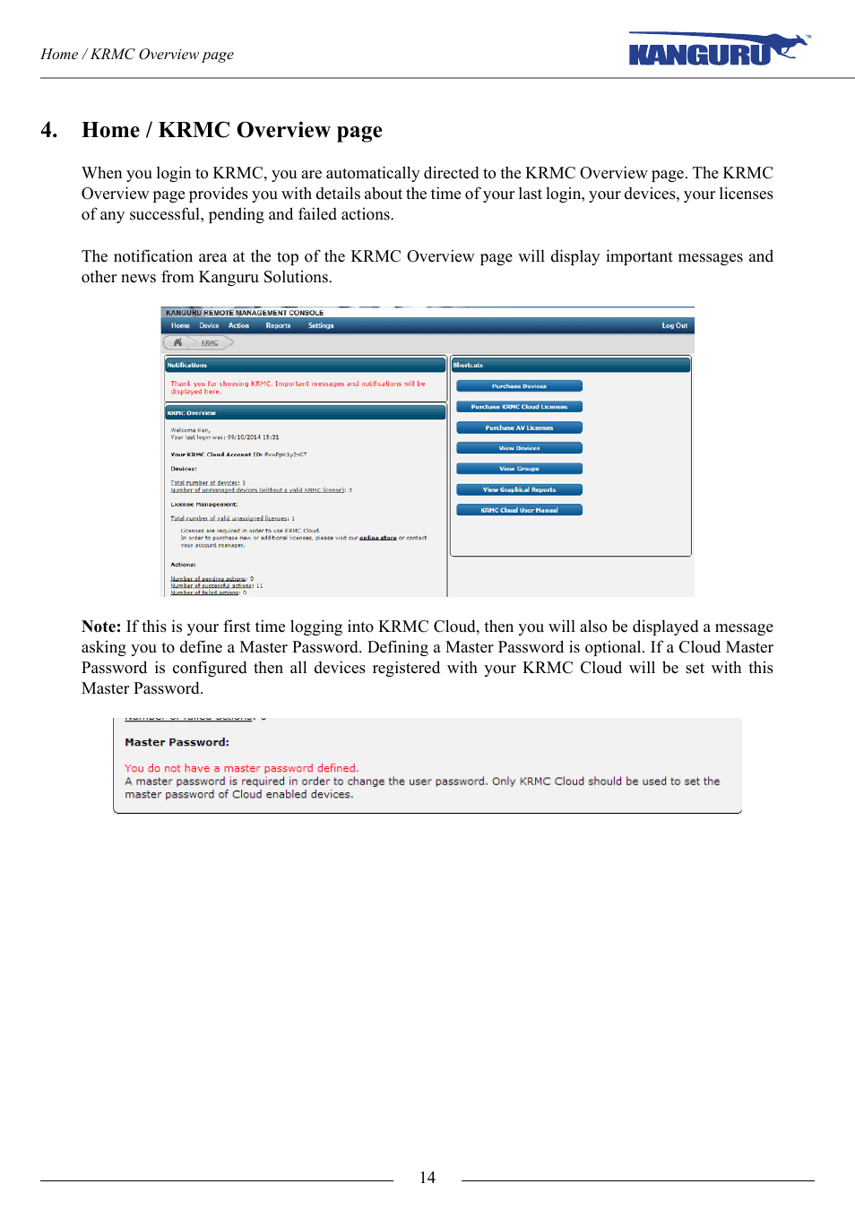 Home / krmc overview page | Kanguru KRMC Cloud User Manual | Page 14 / 51