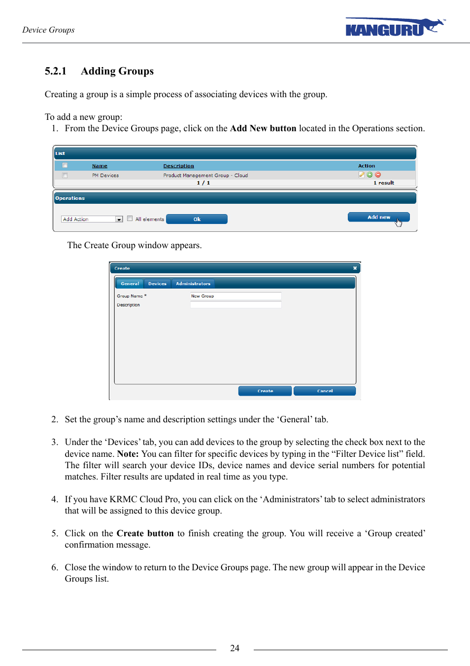 Adding groups | Kanguru KRMC Cloud User Manual | Page 24 / 51