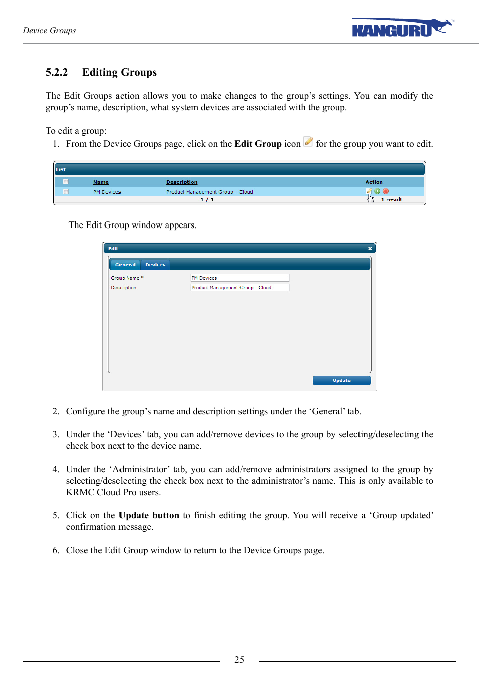 Editing groups | Kanguru KRMC Cloud User Manual | Page 25 / 51