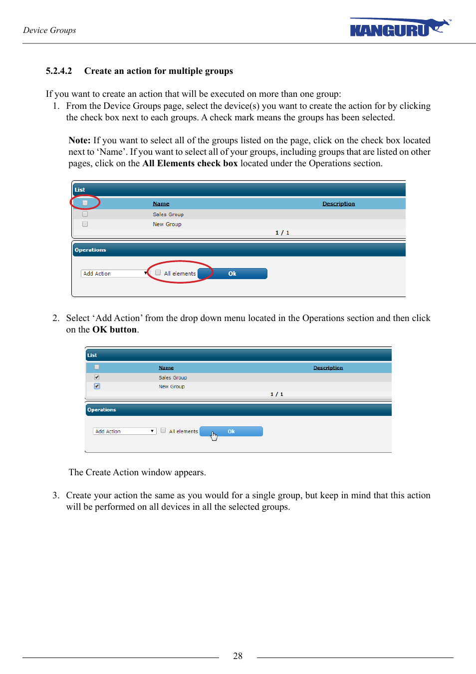 Create an action for multiple groups | Kanguru KRMC Cloud User Manual | Page 28 / 51