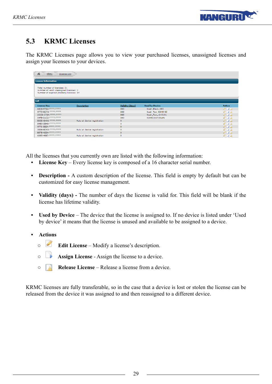 Krmc licenses, P.29, 3 krmc licenses | Kanguru KRMC Cloud User Manual | Page 29 / 51