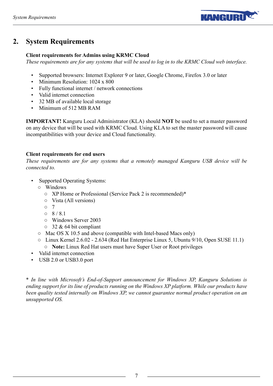 System requirements | Kanguru KRMC Cloud User Manual | Page 7 / 51