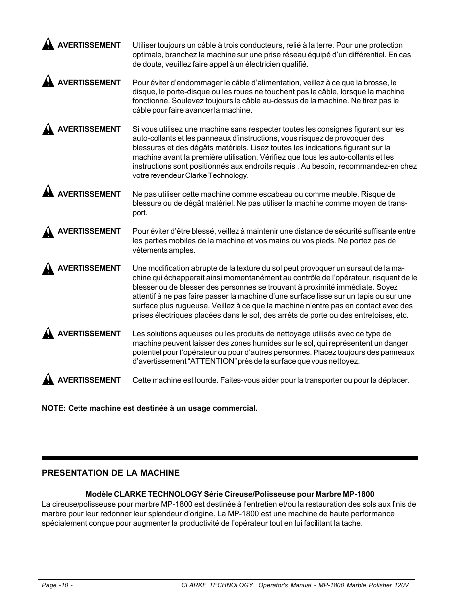 Clarke Alto MP-1800 User Manual | Page 10 / 32