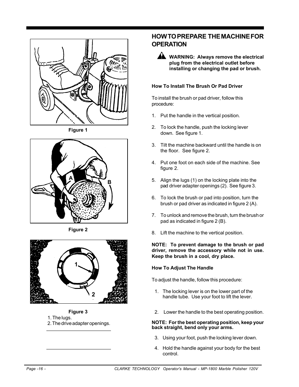 How to prepare the machine for operation | Clarke Alto MP-1800 User Manual | Page 16 / 32