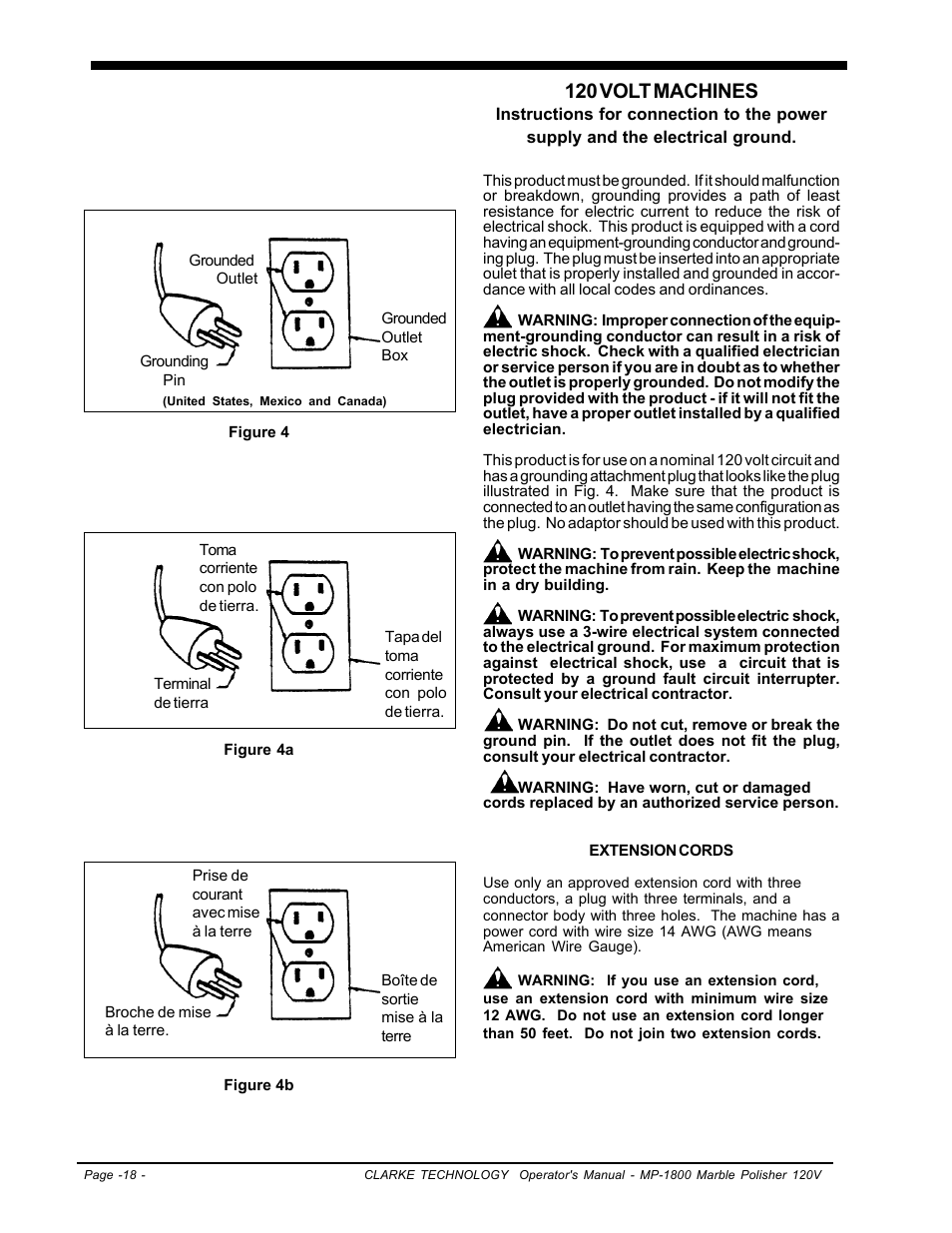 120 volt machines | Clarke Alto MP-1800 User Manual | Page 18 / 32