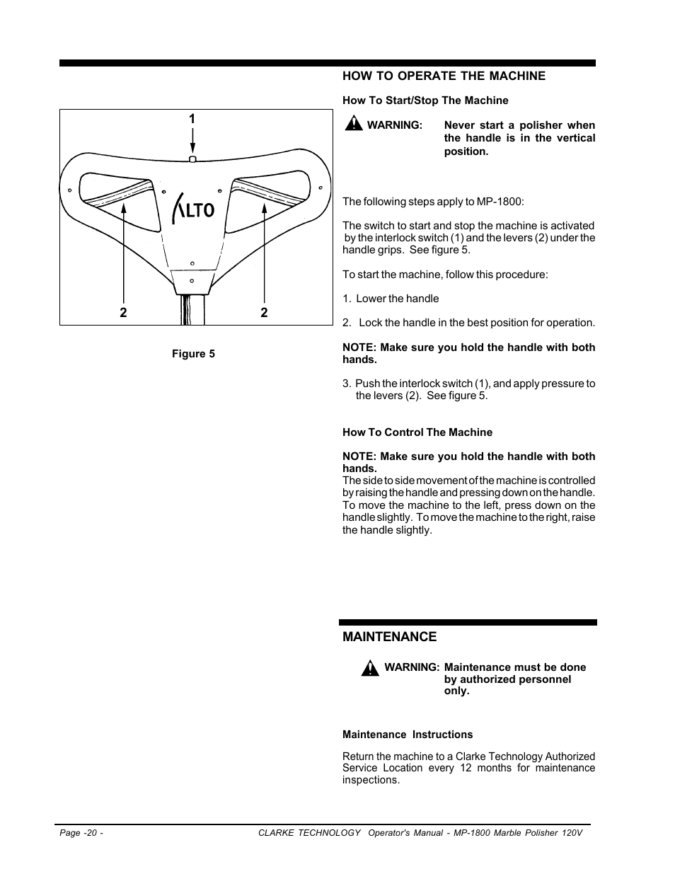 How to operate the machine | Clarke Alto MP-1800 User Manual | Page 20 / 32