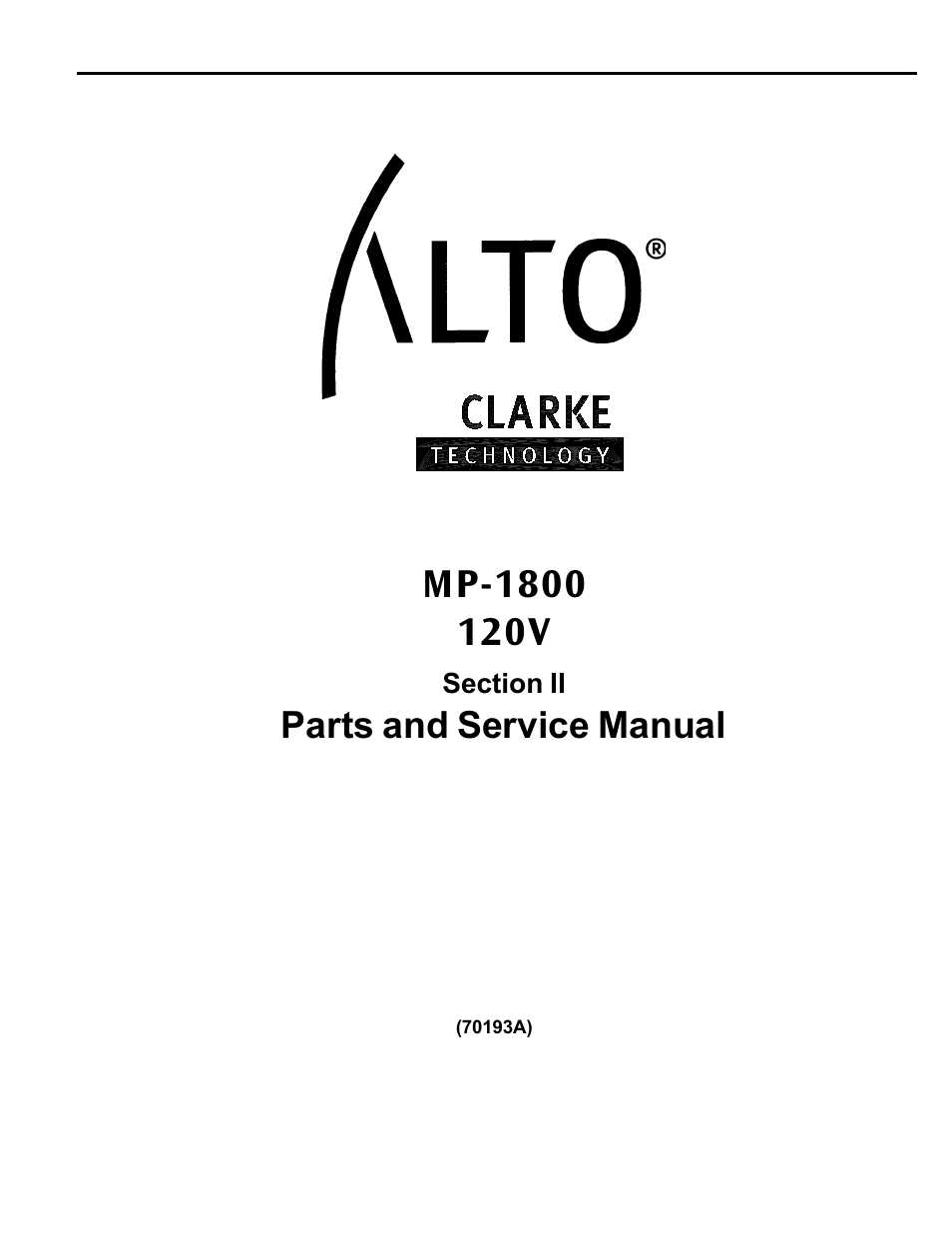 Parts and service manual | Clarke Alto MP-1800 User Manual | Page 23 / 32