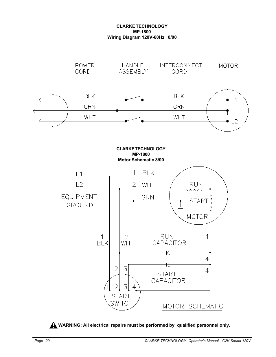 Wiring diagram 120v-60hz | Clarke Alto MP-1800 User Manual | Page 29 / 32