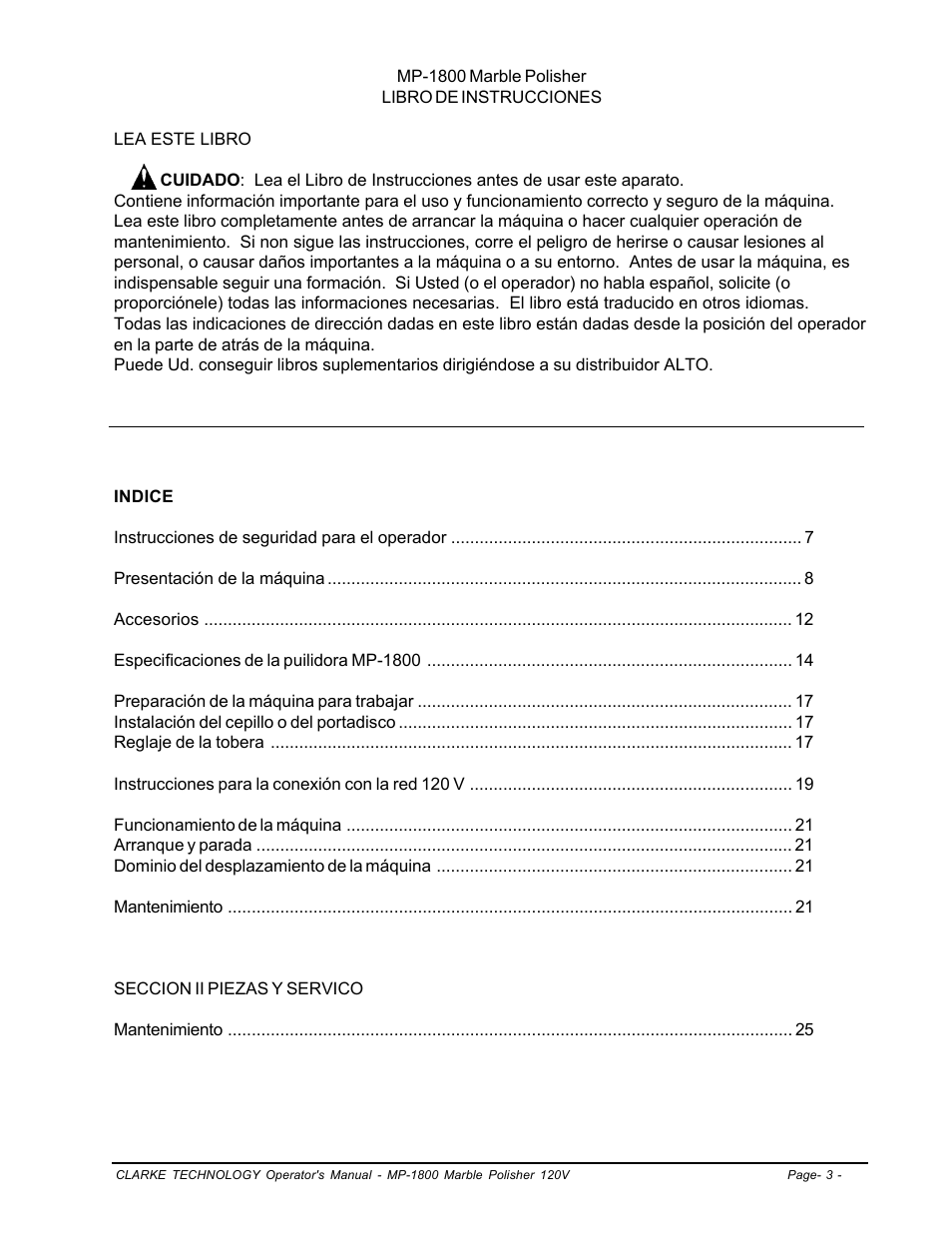 Clarke Alto MP-1800 User Manual | Page 3 / 32