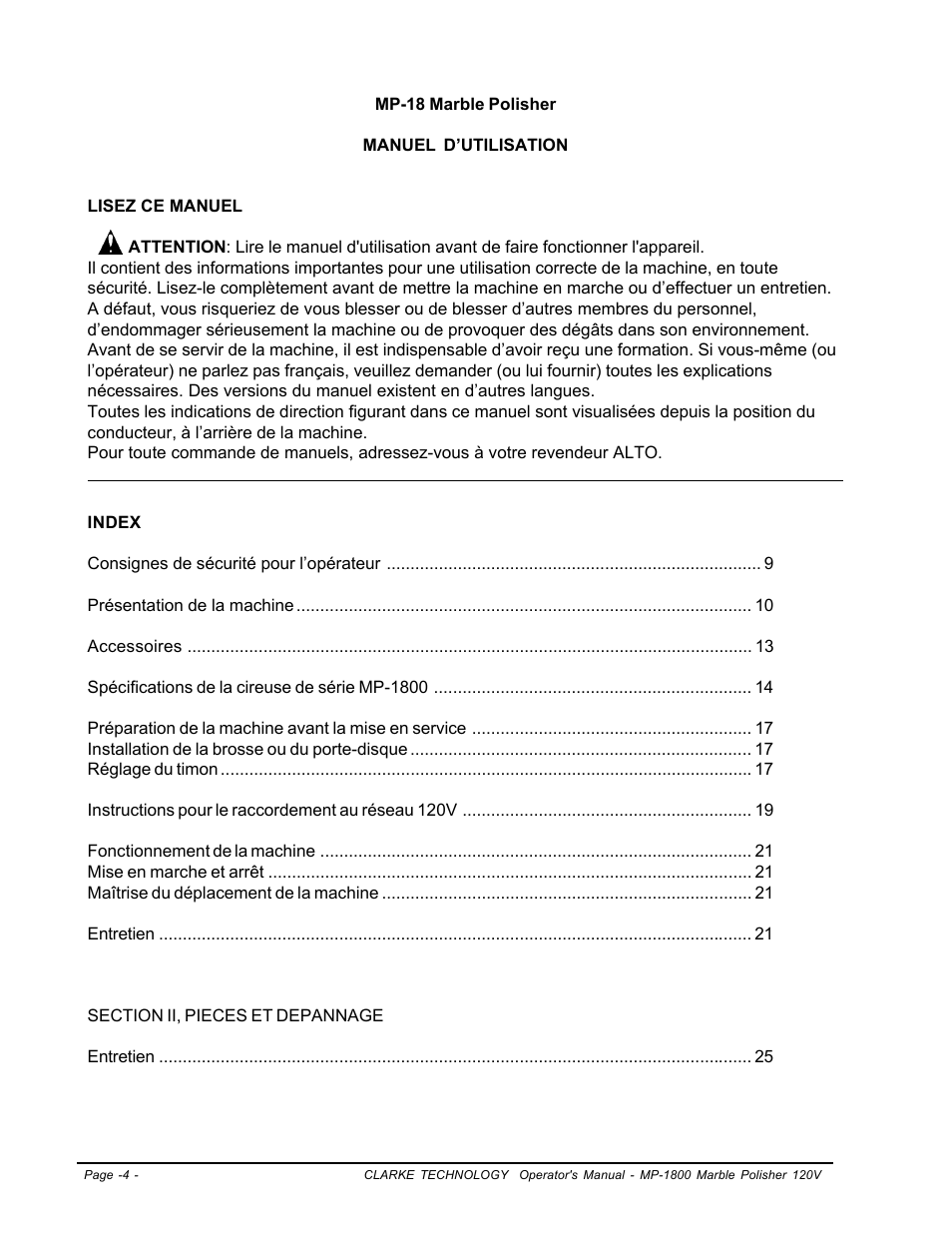 Clarke Alto MP-1800 User Manual | Page 4 / 32