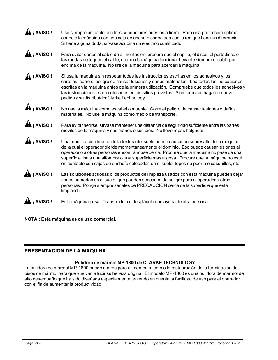 Clarke Alto MP-1800 User Manual | Page 8 / 32