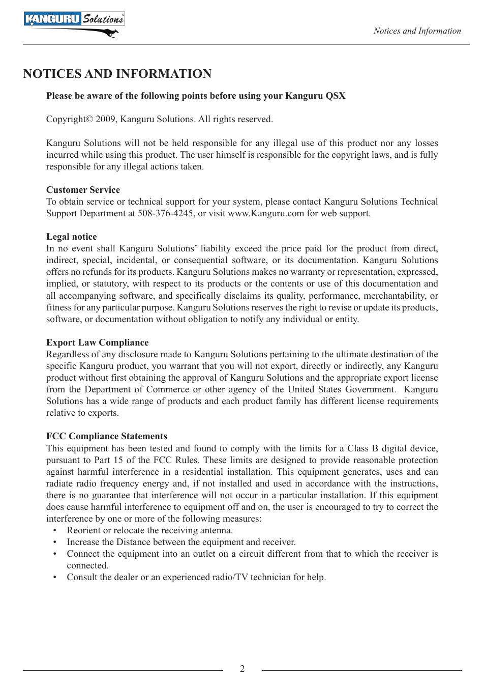 Notices and information | Kanguru QSX Assembly Guide User Manual | Page 2 / 9