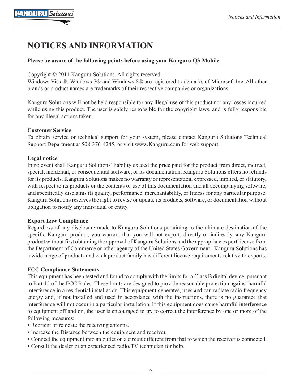 Notices and information | Kanguru QS Mobile User Manual | Page 2 / 9