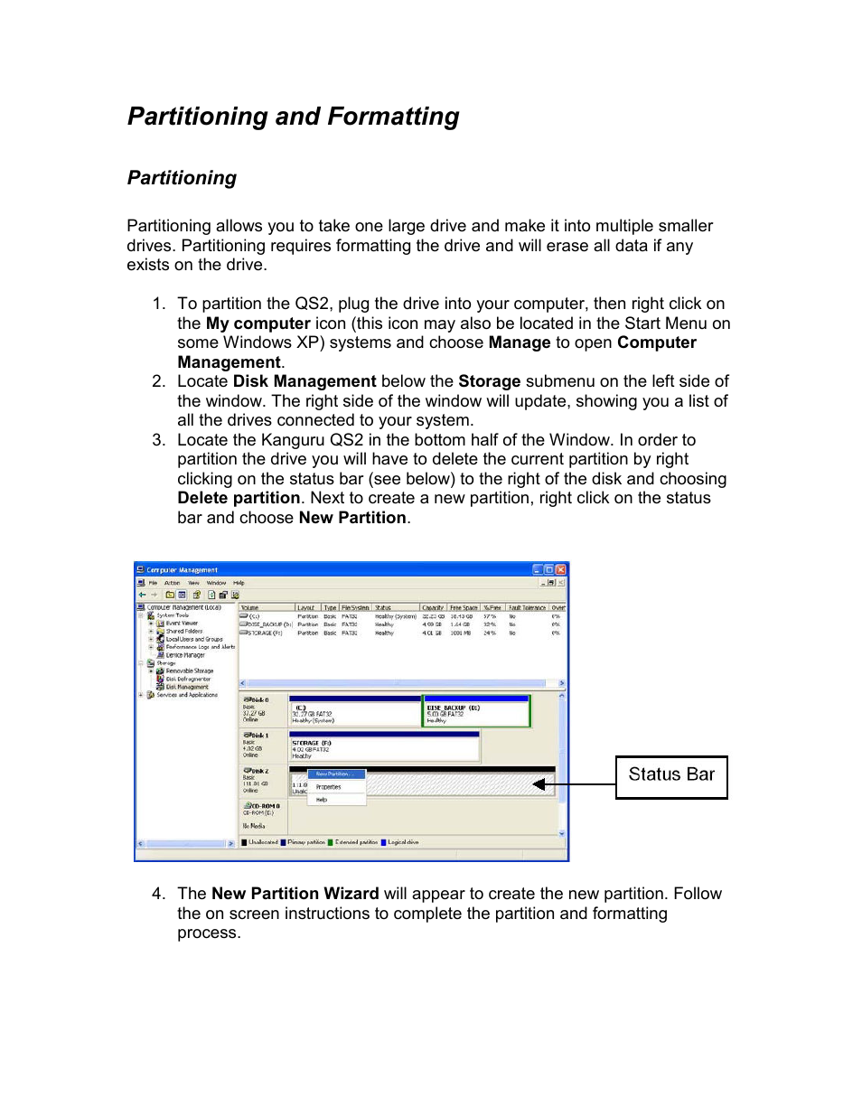 Partitioning and formatting | Kanguru QS2 User Manual | Page 10 / 12