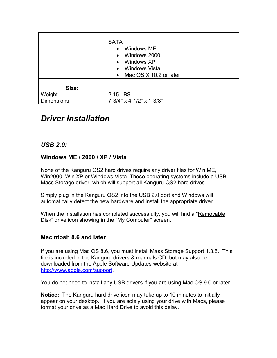 Driver installation | Kanguru QS2 User Manual | Page 6 / 12