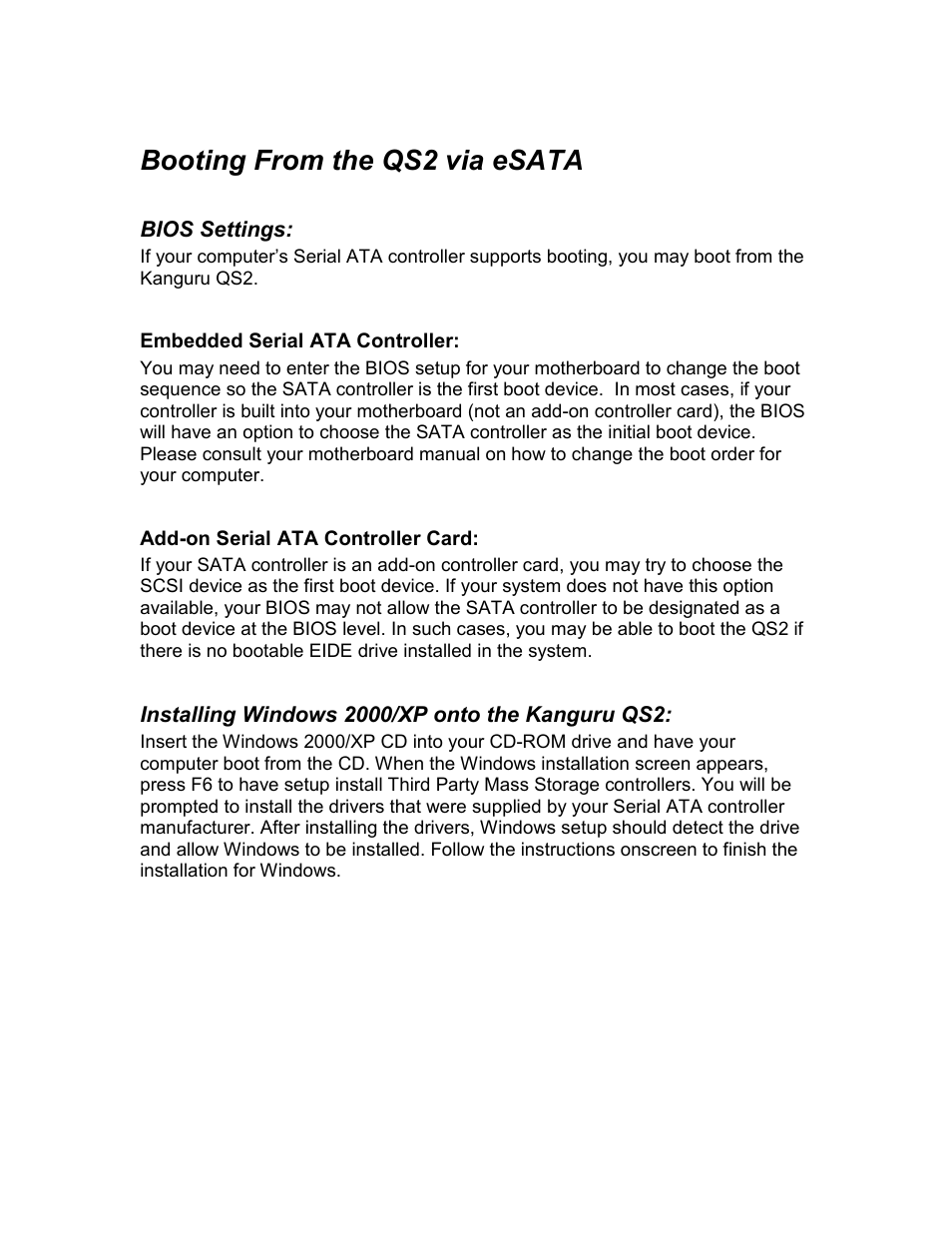 Booting from the qs2 via esata | Kanguru QS2 User Manual | Page 9 / 12