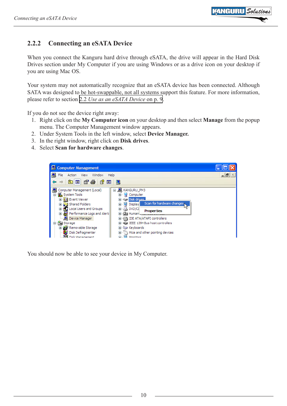 Connecting an esata device | Kanguru QS2 v1.1 User Manual | Page 10 / 14